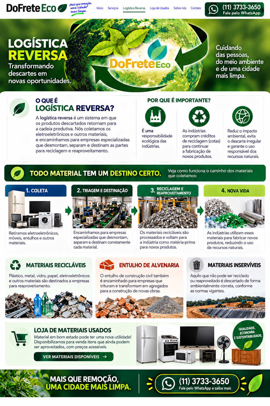 Logística Reversa | DoFrete Eco. Coleta e encaminhamento de eletroeletrônicos, materiais recicláveis e entulho para reaproveitamento e destinação adequada. Conheça a logística reversa da DoFrete Eco.